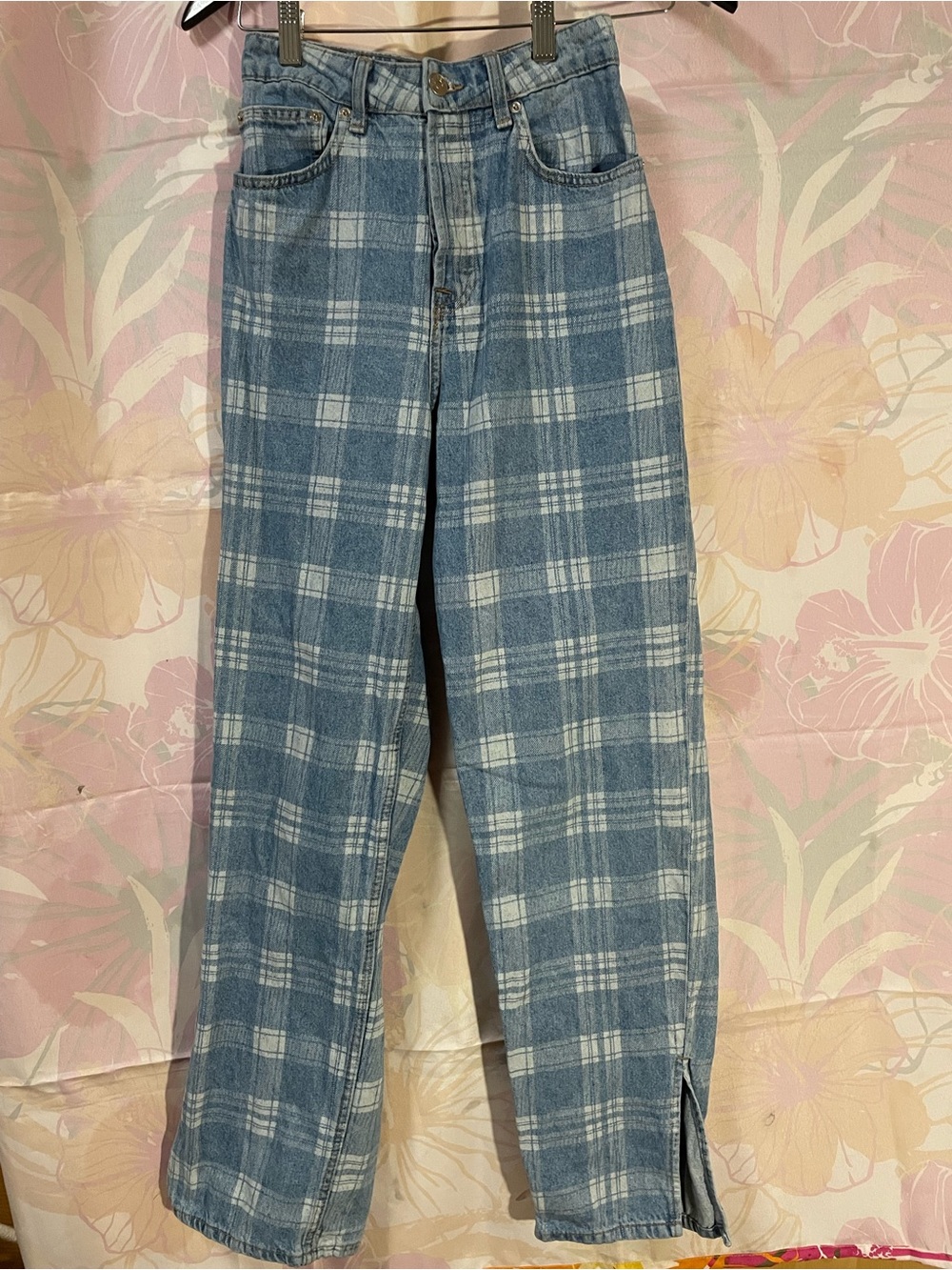 Divided Light Blue Plaid Straight-Leg Jeans